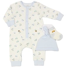 M15982: Baby Boys Waffle Fabric All In One, Hat & Socks Outfit (0-9 Months)